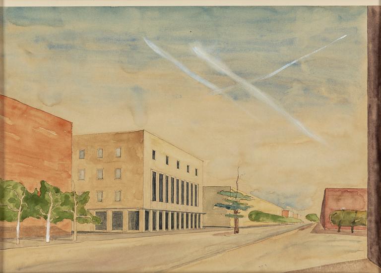 FASADER/INTERIÖRER, 4 st, akvareller, 1900-tal.