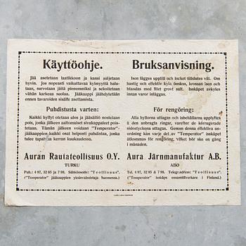 ANTIQUE ICE BOX REFRIGERATOR, "Temperator" Auran Rautateollisuus Oy, Turku, Finland 1920s.