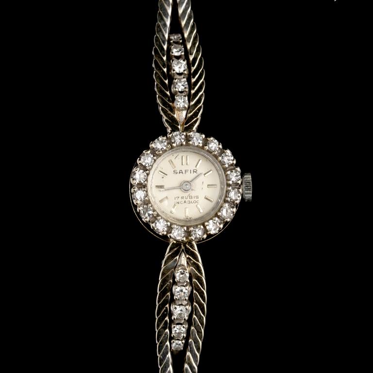 ARMBANDSUR, 18k vitguld med briljant och åttkantslipade diamanter, importstämplad. Vikt 22 g.