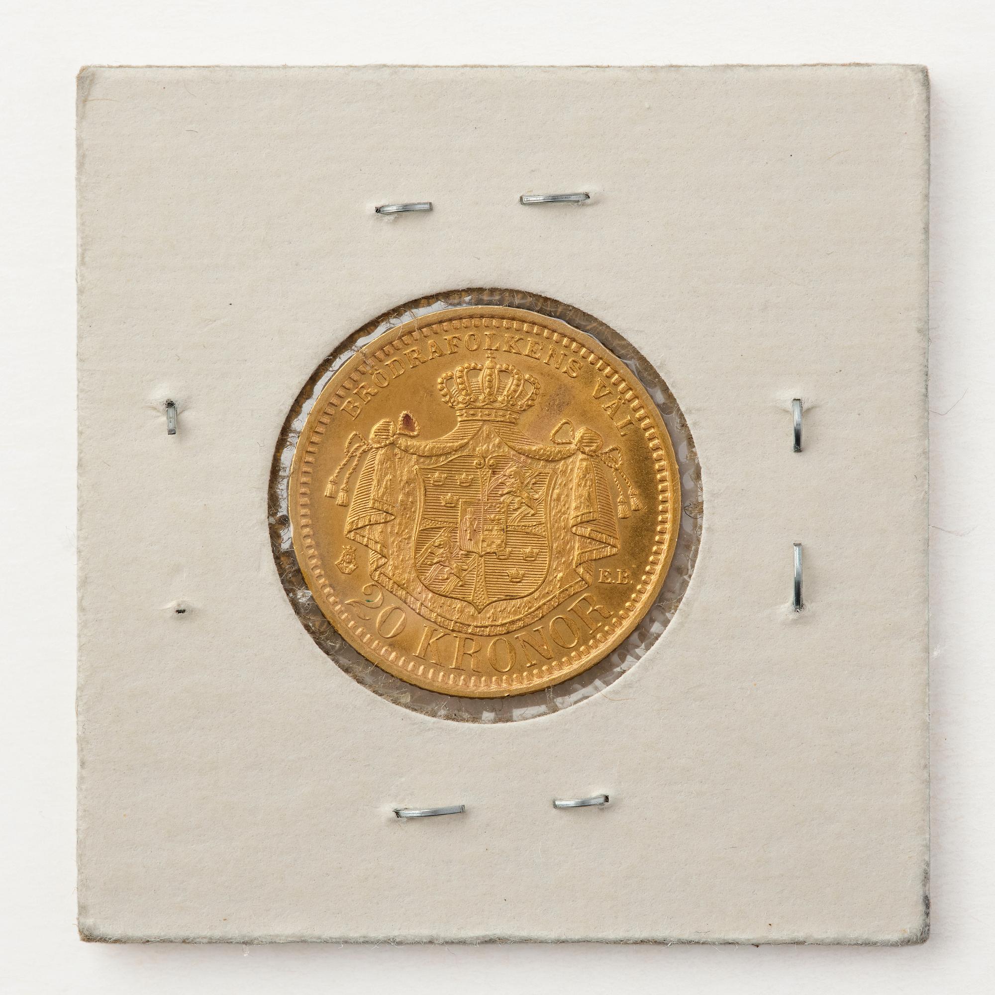 Gold coin, Oscar II, Sweden, 20 kronor, 1899.