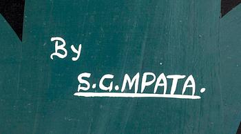 Seymond George Mpata, cykellack på masonit, sk. Tingatinga-måleri, signerad, 1970-tal.