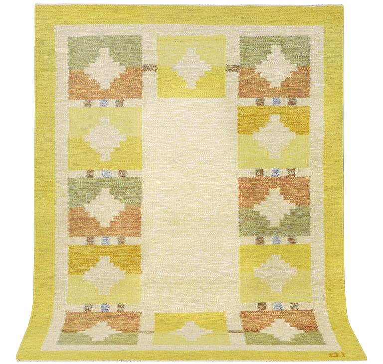 Ida Rydelius, a flat weave carpet, signed IR, c. 233 x 175 cm.