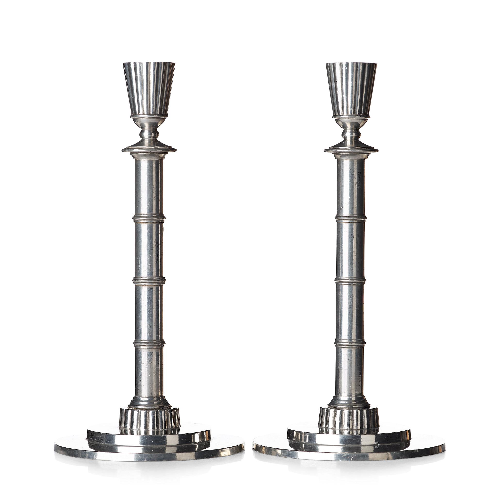 Erik Fleming, a pair of pewter candlesticks, Norrahammars tenn, Sweden 1930.