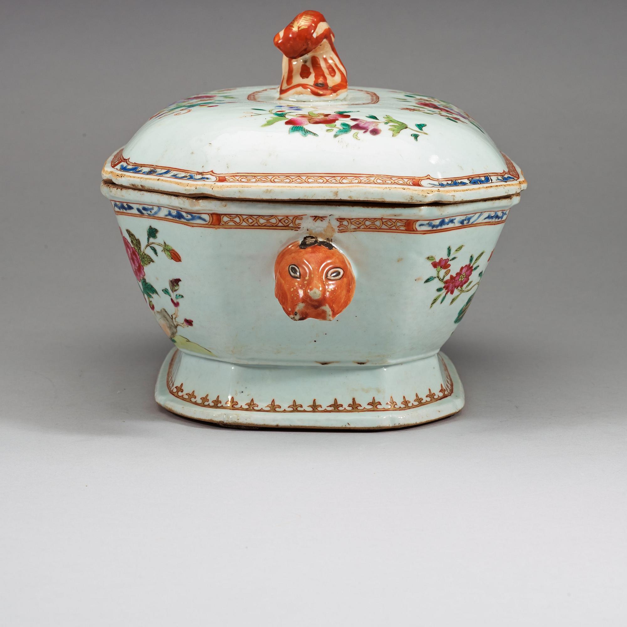 A famille rose 'double peacock' tureen with cover and stand, Qing dynasty, Qianlong (1736-95).