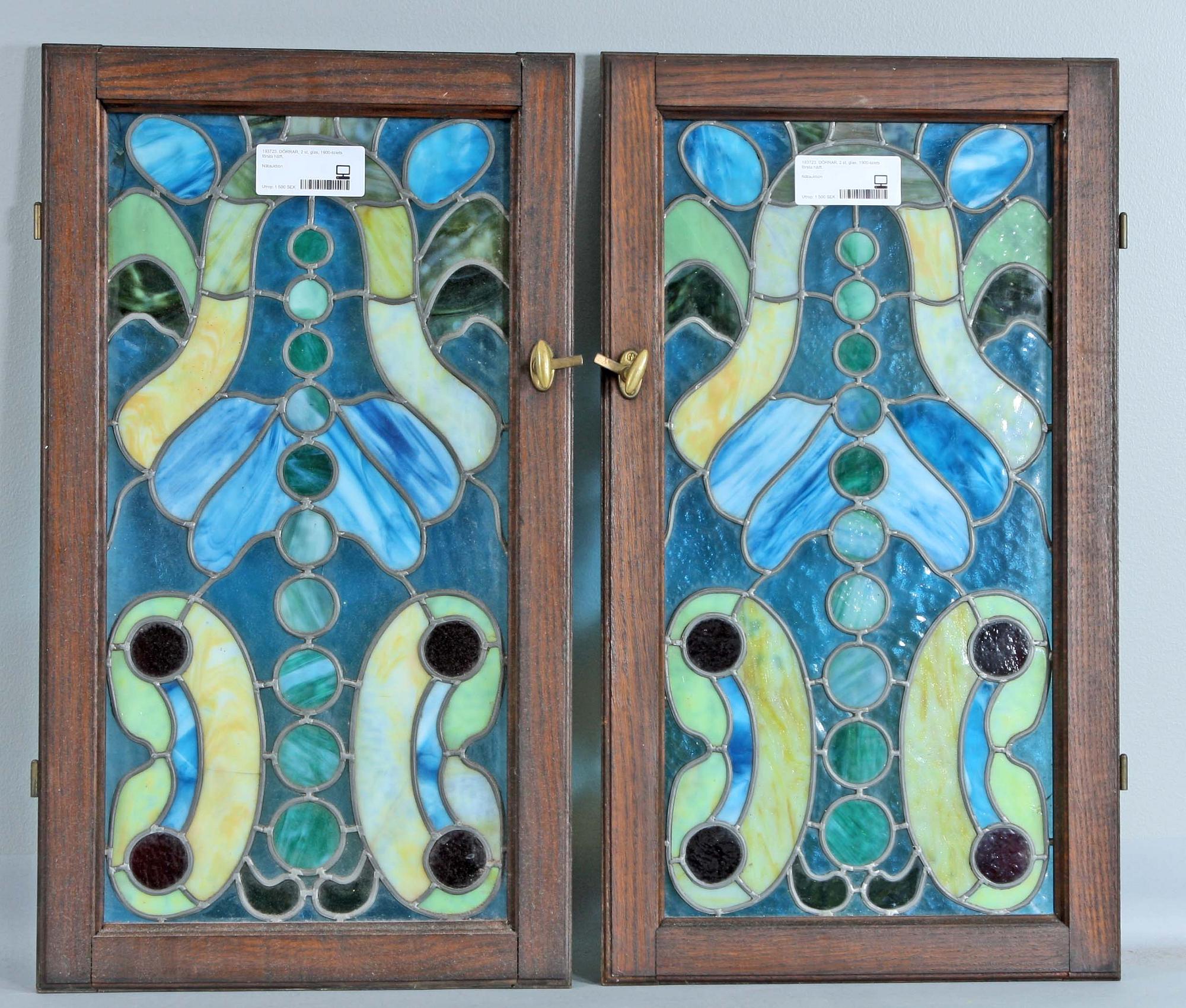 DÖRRAR, 2 st, glas, 1900-talets första hälft.