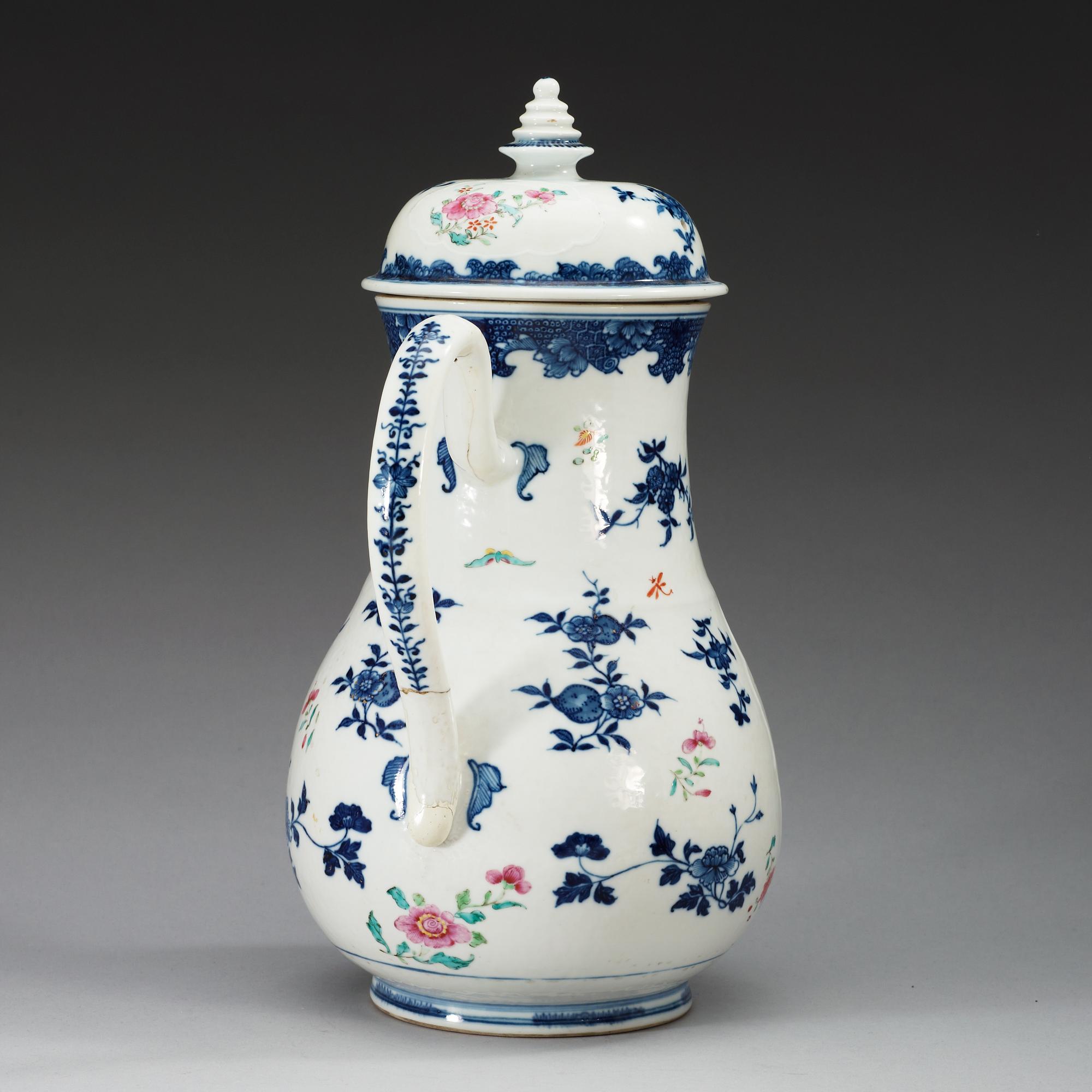 A large famille rose ewer with cover, Qing dynasty, Qianlong (1736-95).