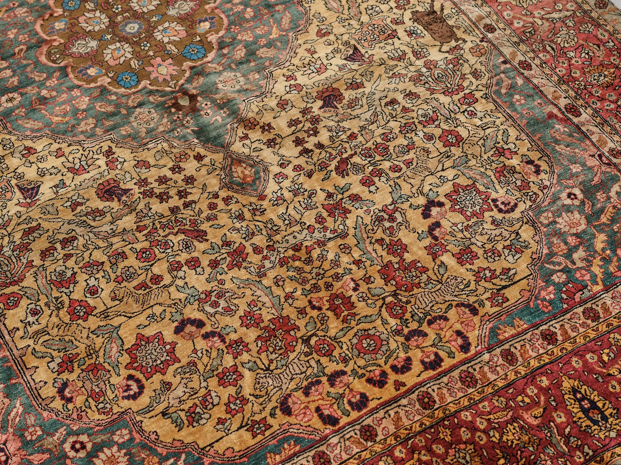 Matto, a semi-antique silk Turkish with metal brocade, ca 194-195 x 127,5-132,5 cm.