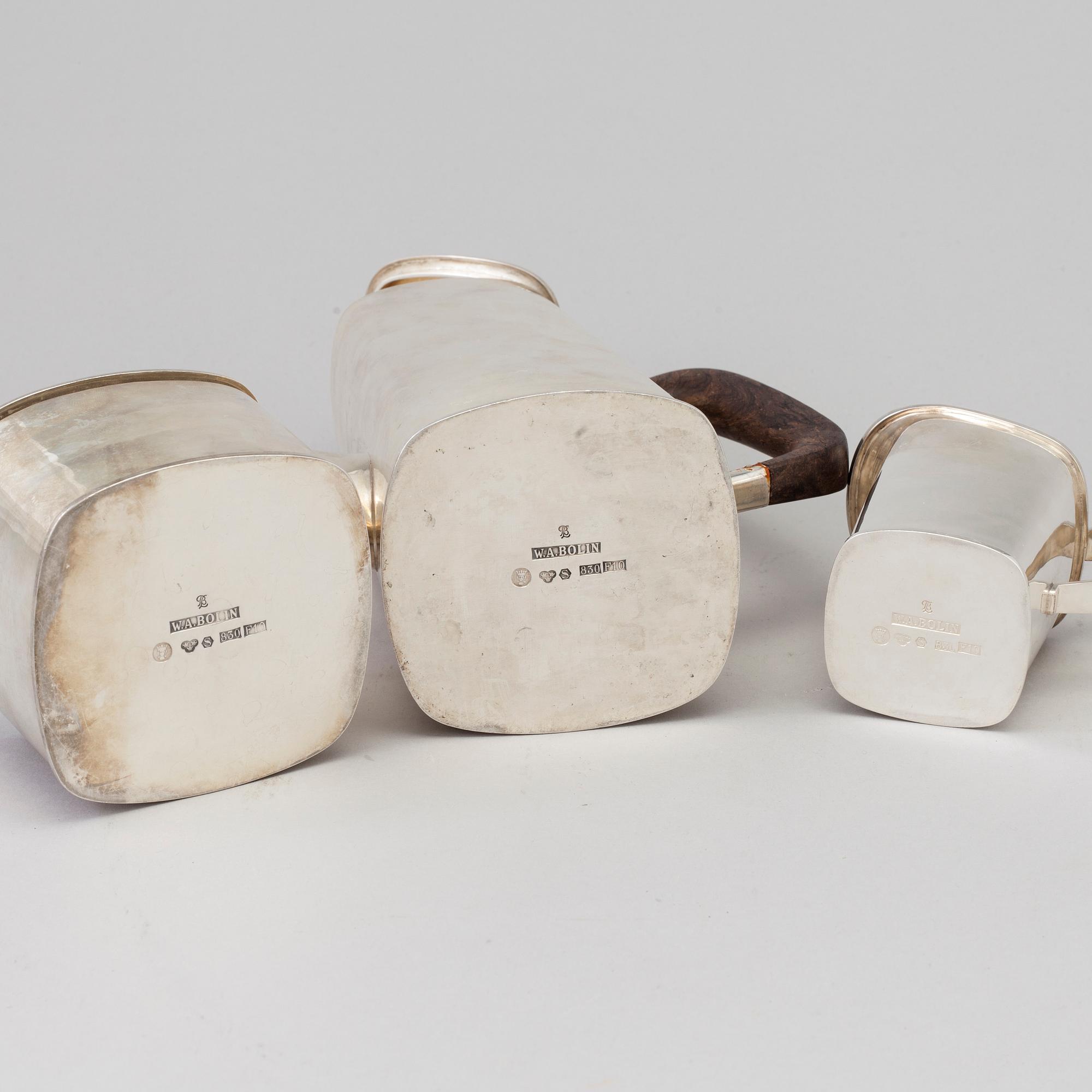 BARBRO LITTMARCK, kaffeservis, 3 delar, W.A. Bolin, silver, Stockholm, 1980.