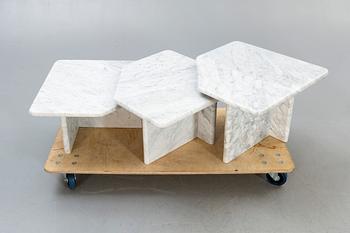 A three pcs marble coffee table later part of the 20th century.