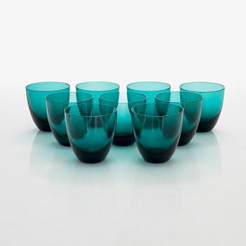 Nanny Still,  9 + 6drinking glasses, and a jug, model T/335, "Nukkumatti", Riihimäen Lasi.