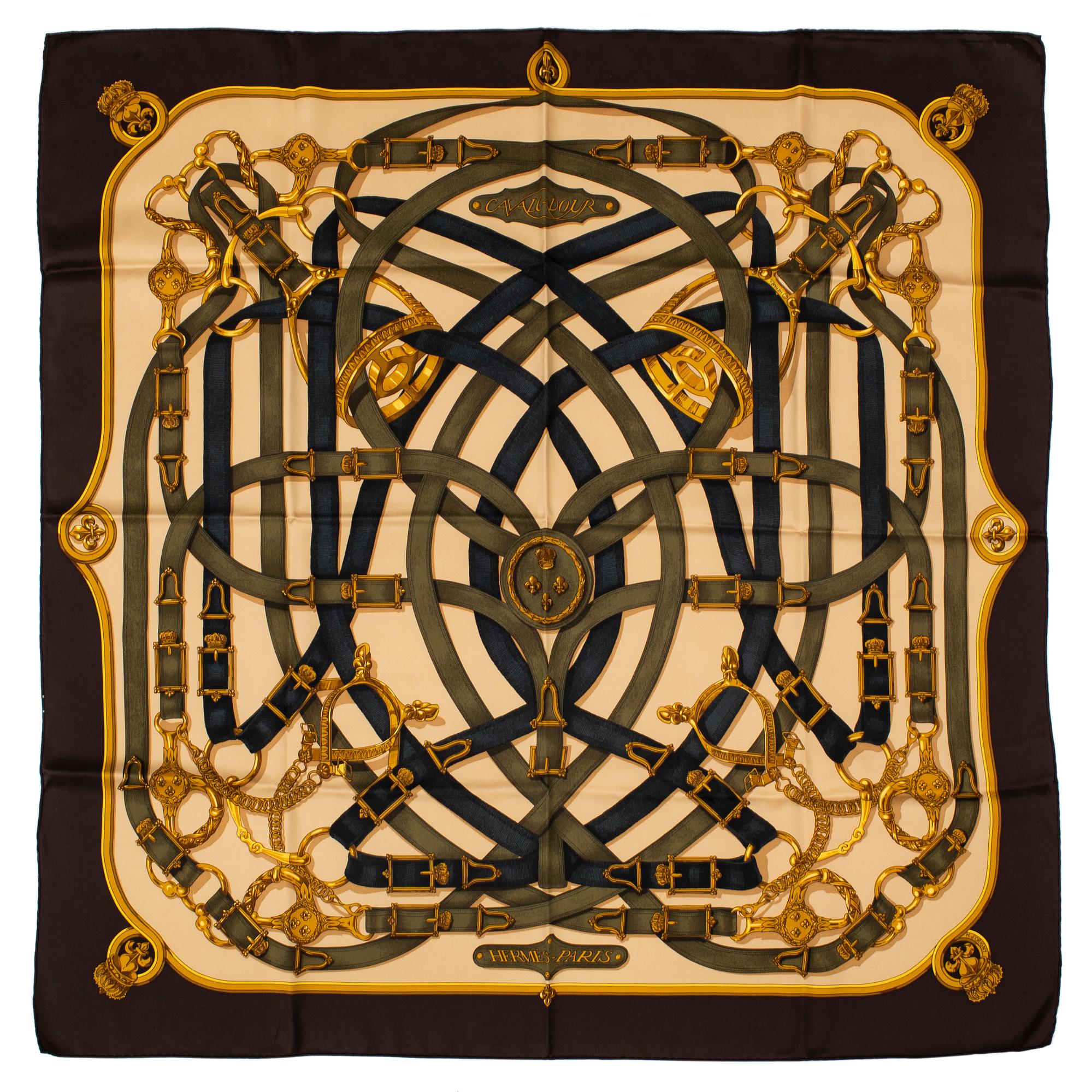 HERMÈS, scarf, "Cavalcadour", Henri D'origny, 1992.