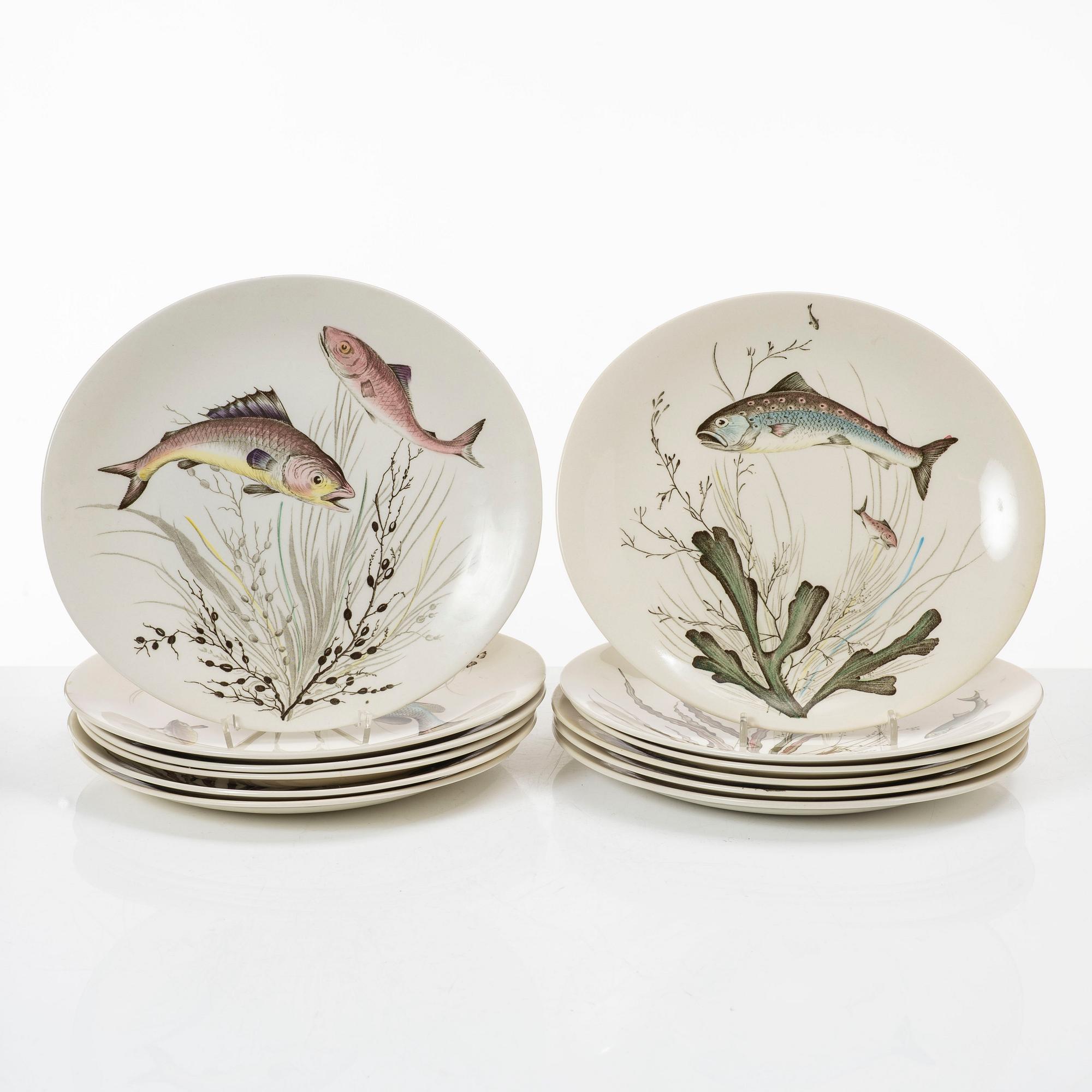 Fish service, 14 pieces, earthenware, "Fish", Johnson Bros, England.