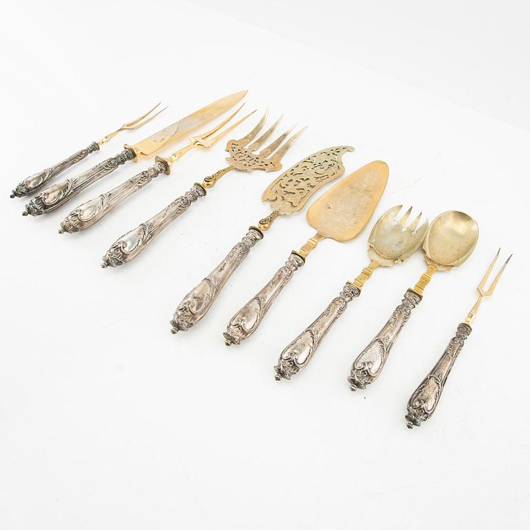 Serving utensils 9 pcs, silver with Swedish import marks circa 1900.