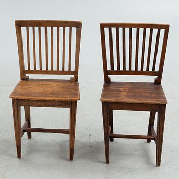 A provincial dining table and eight similar chairs, Sweden, 19th century.