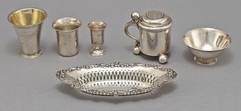 PARTI SILVER, 6 delar, silver, b la Sverige och England, 1700-1900-tal. Vikt 300g.