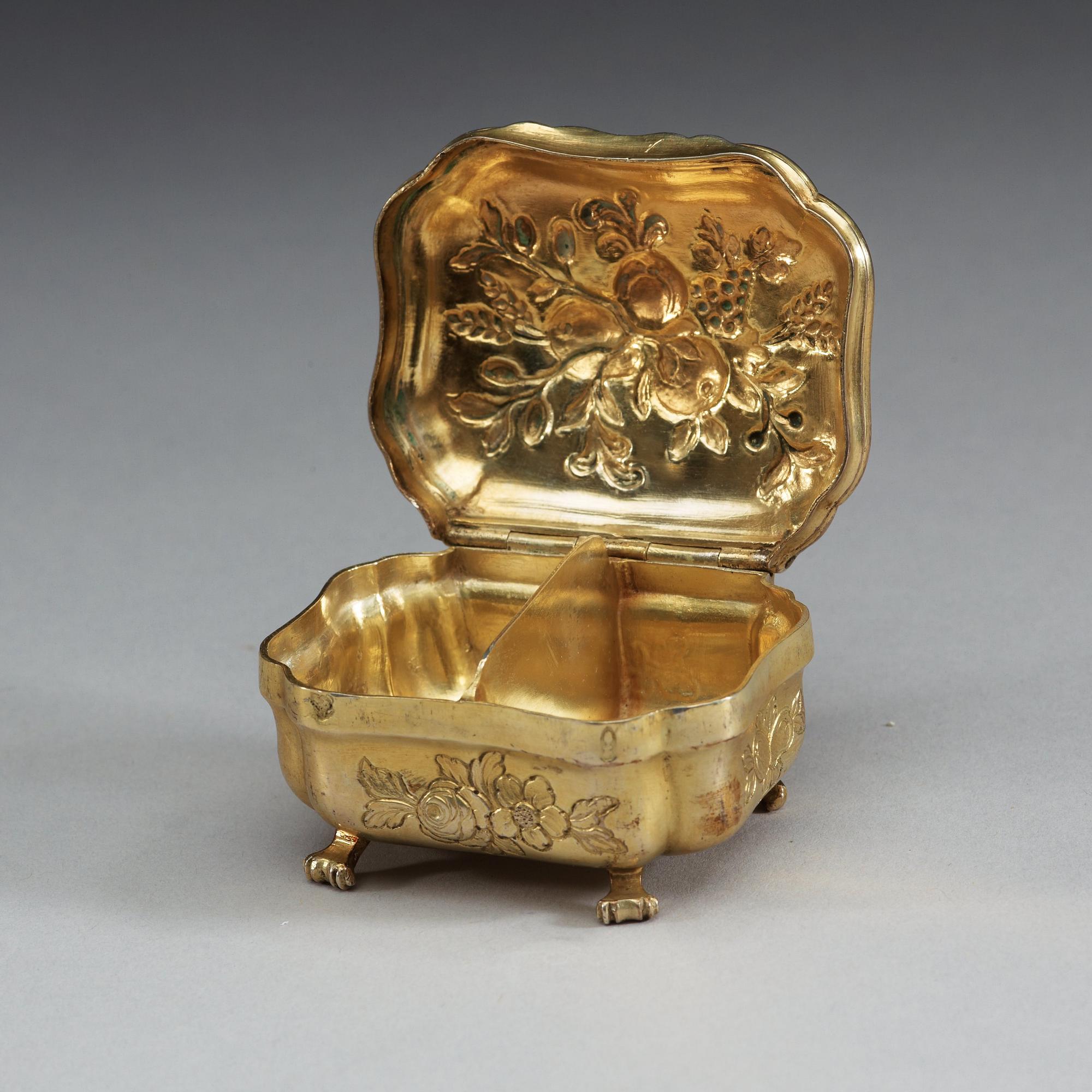 A German 18th century silver-gilt cruet-box, unidentified makers mark, Augsburg 1767-1769.