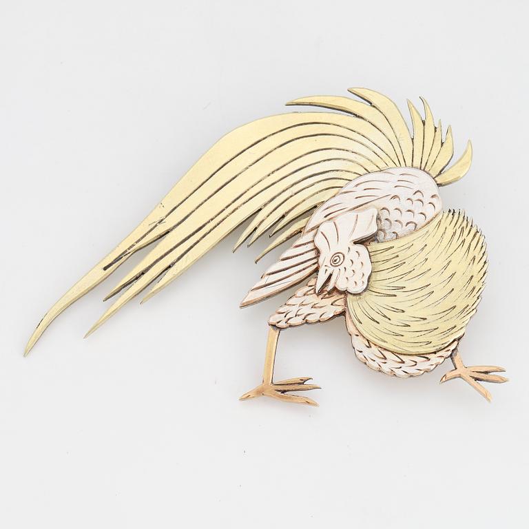 WIWEN NILSSON, a gilt sterling silver brooch of a rooster, Lund 1965, nr 11.