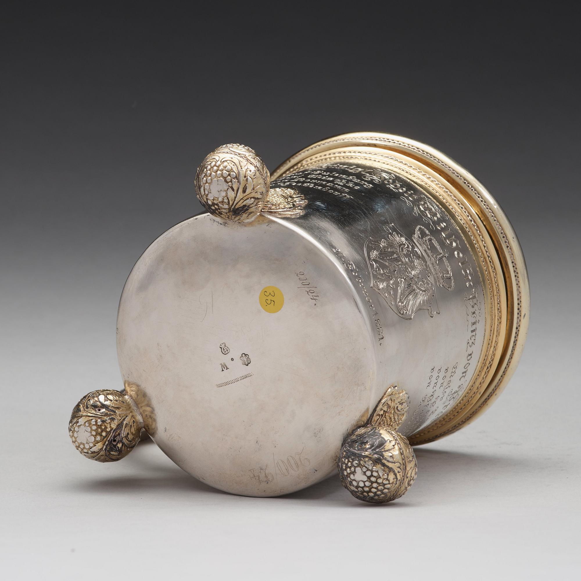 A Swedish early 18th century parcel-gilt silver tankard, mark of Sven Wallman, Gothenburg 1704.