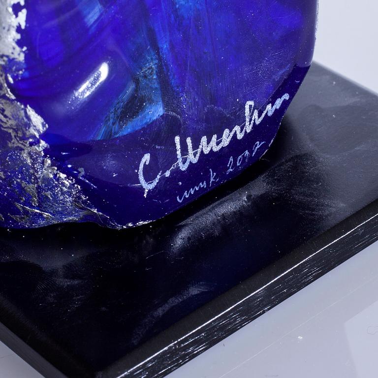 a glass object, signed, unique, dated 2002.