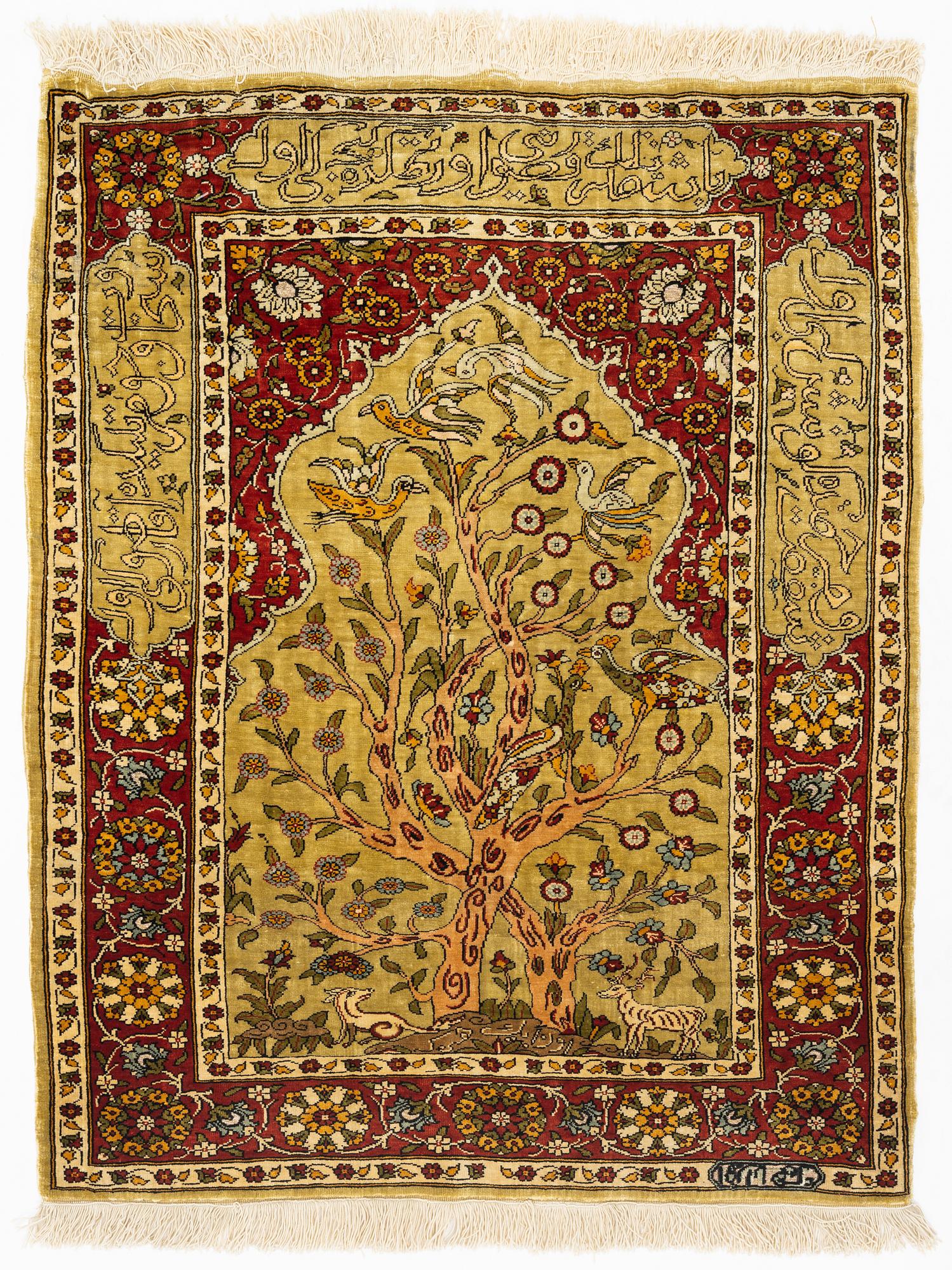 Matta, Old, signerad, metallbroscherad, silke Hereke, ca 74 x 60 cm.