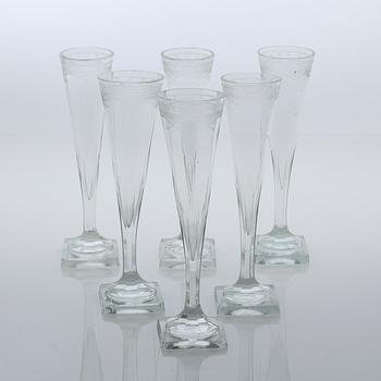 Six gustavian champagne glasses, 18th century/early 19th century.