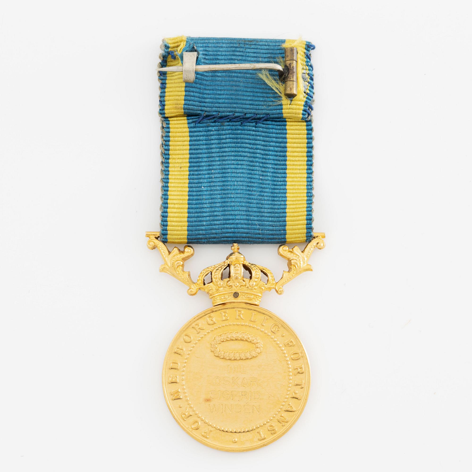 Gustav V,medal for civil merit , gold.