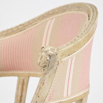 A pair of late Gustavian open.back armchairs, Stockholm, late 18th century.