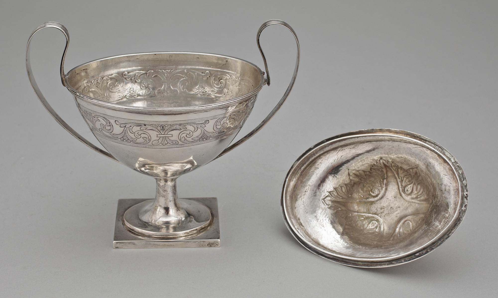 SOCKERSKÅL, silver, sengustaviansk, Stephan Westerstråhle, Stockholm 1809 Totalvikt ca 399 g.