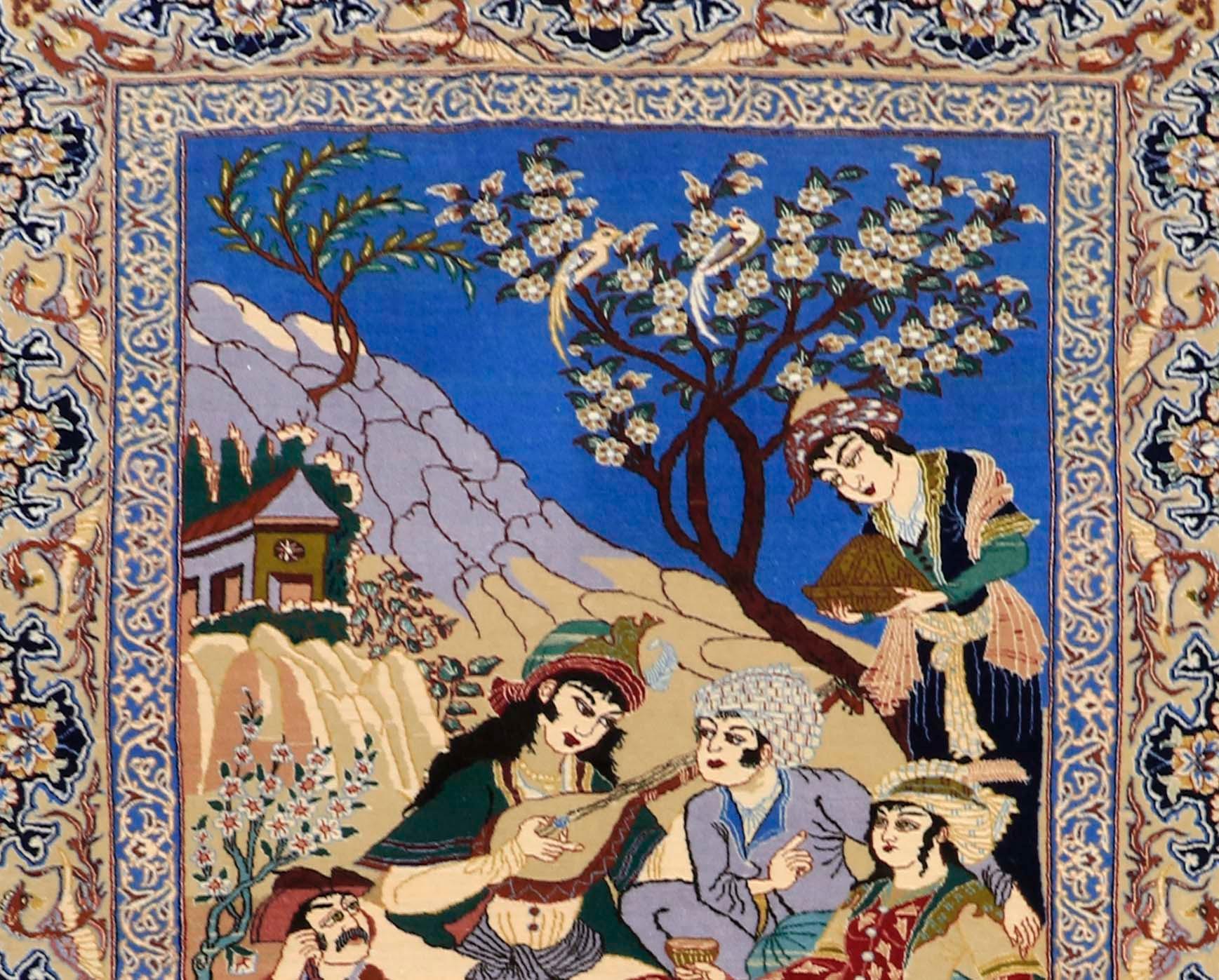 A RUG, Old, Figural Isfahan, part silk, 160 x 110 cm.