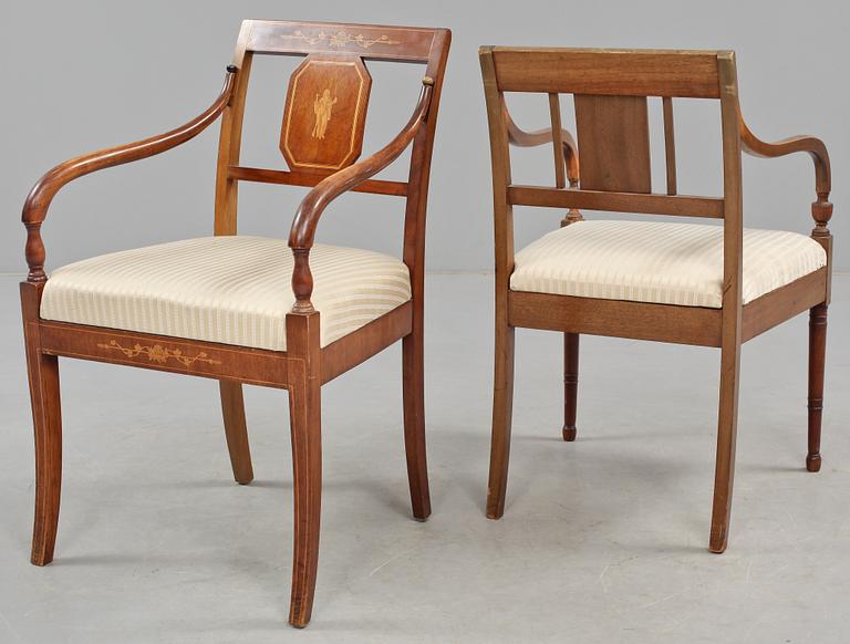 KARMSTOLAR, 2 st, senempirstil, 1800/1900-tal.