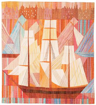 499. TAPESTRY. "Strandvägsskuta". Tapestry weave variant (gobelängvariant). 104,5 x 95 cm. Signed AB MMF MR.