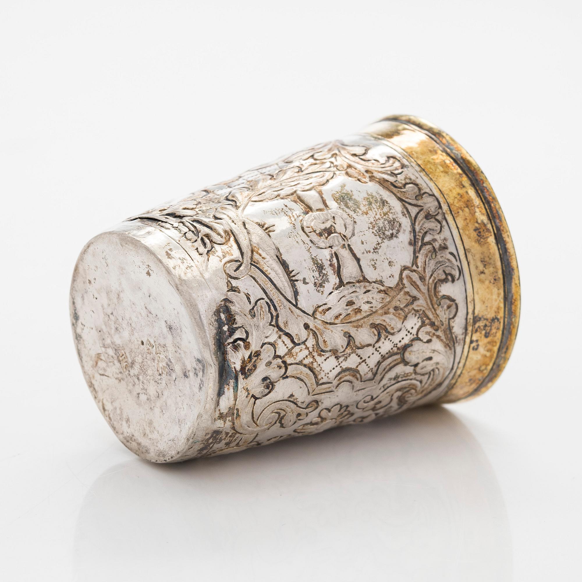 A Baroque parcel-gilt silver beaker, presumably by Timofei Silujanov, Moscow 1749.