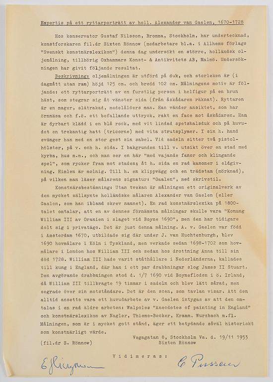 Alexander van Gaalen (Gaelen), hans krets, Wilhelm III av Oranien i slaget vid Boyne 1690.