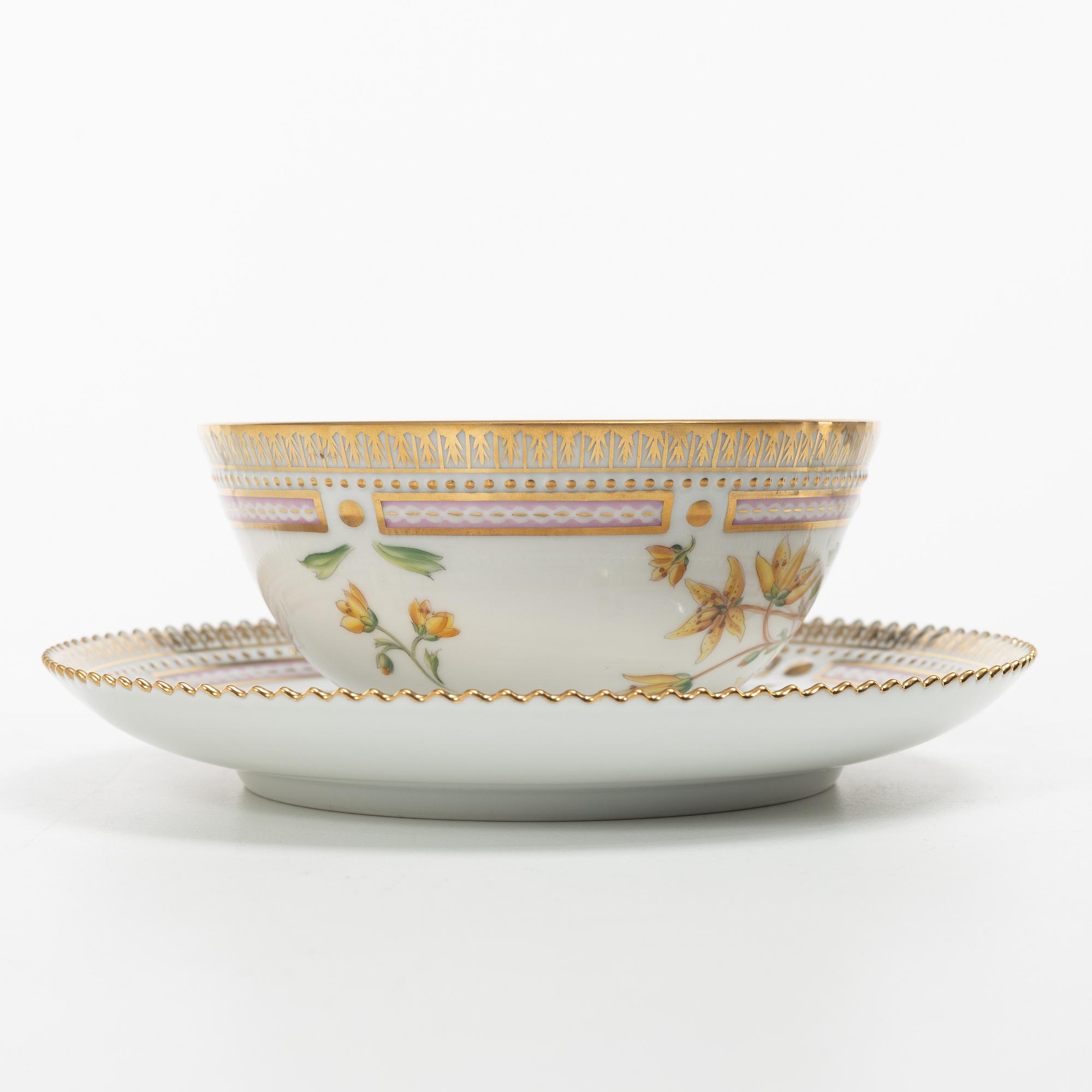Royal Copenhagen, a 'Flora Danica' tea cup and saucer, Denmark, 1953.