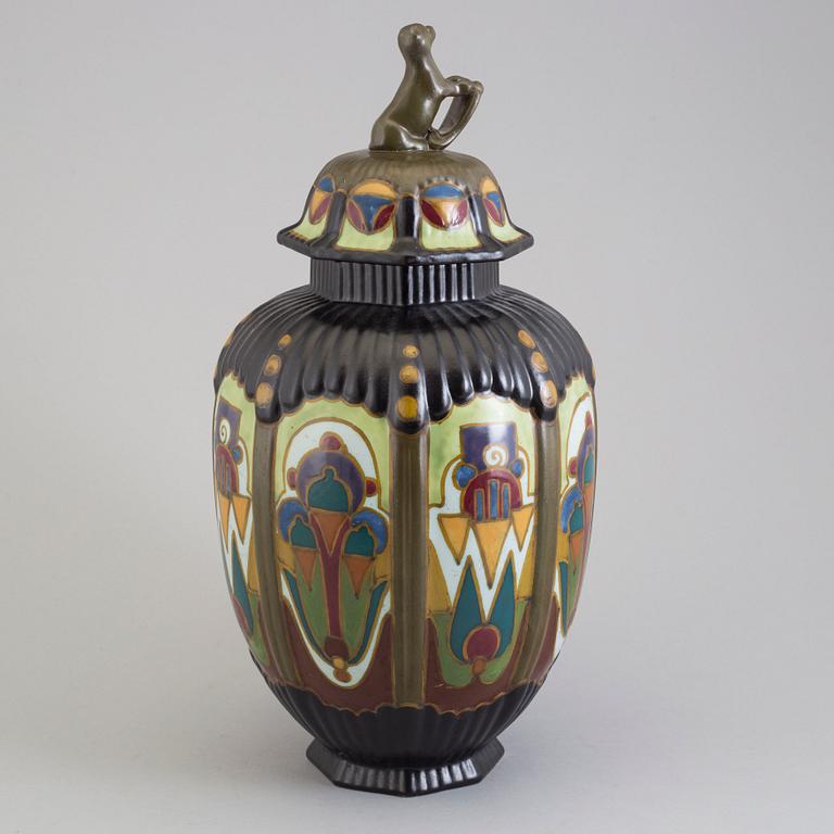 A ceramic lidded vase, Arnhem, Holland, 1930s.