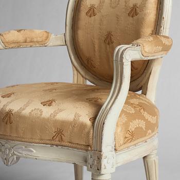 A pair of Gustavian armchairs by J Malmsten, master in Stockholm 1780-1788.