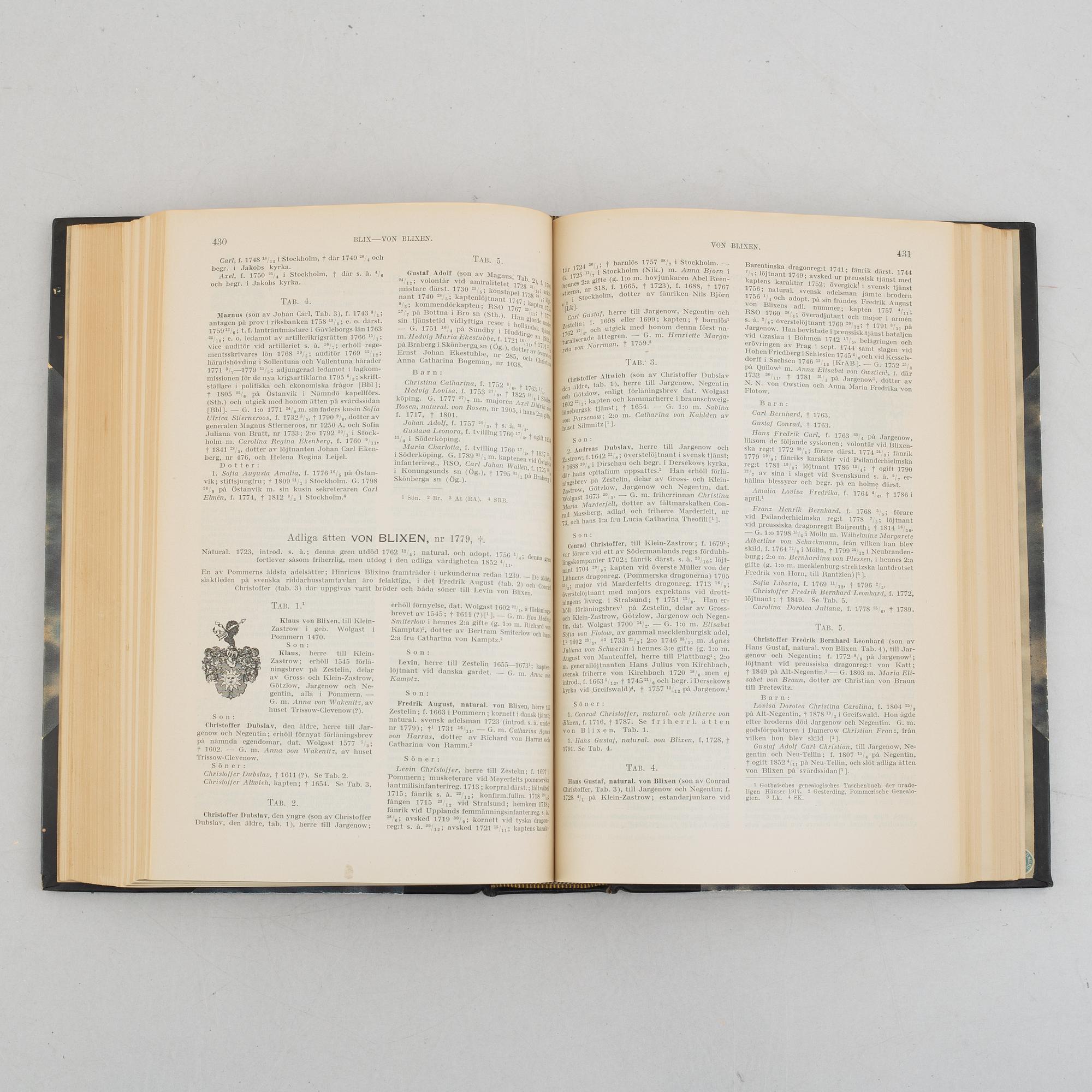 Nine volumes of Gustaf Elgenstierna's 'Den introducerade svenska adelns ättartavlor', 1925-1936.