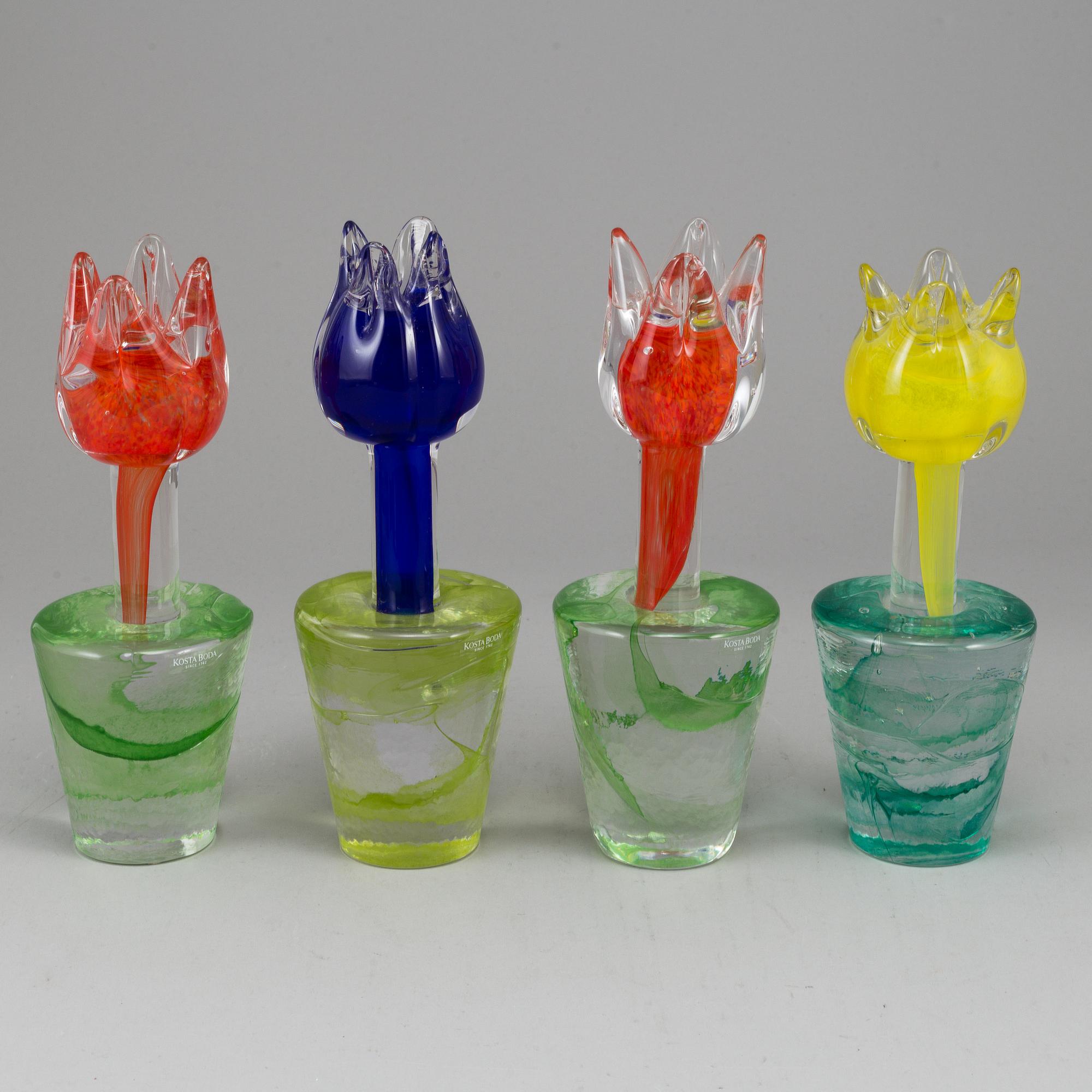 A set of four Ulrica Hydman-Vallien glass sculptures for Kosta Boda. Limited Edition.