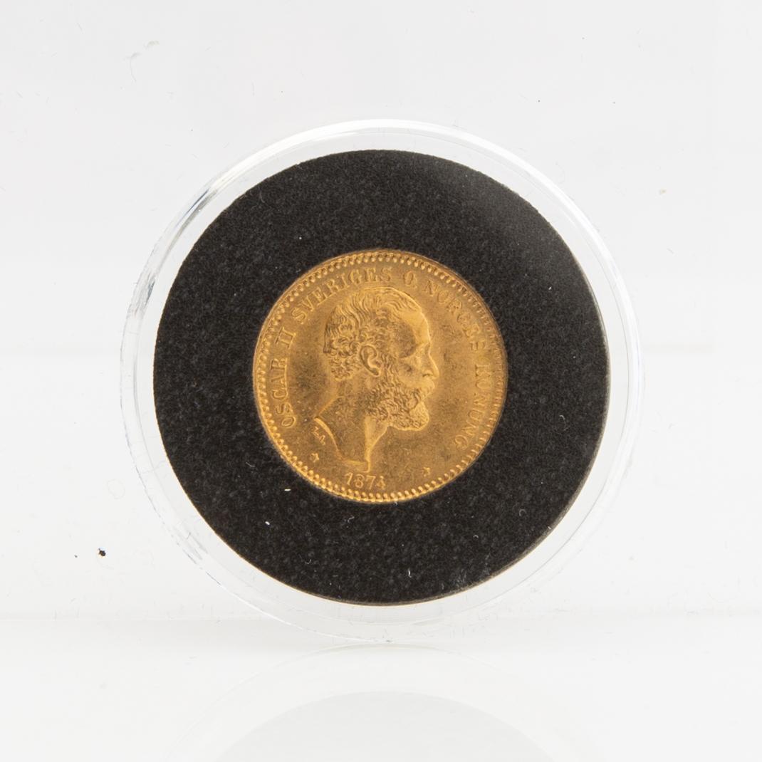 Guldmynt Sverige, Oscar II 10 kr, 1874.