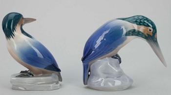FIGURINER, 2 st, porslin, kungsfiskare, Bing & Gröndahl, Danmark, 1900-talets mitt.