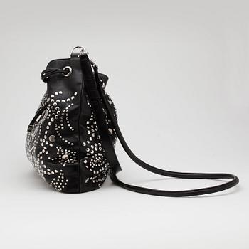 SONIA RYKIEL, a black leather shoulder bag with silver colored studs.