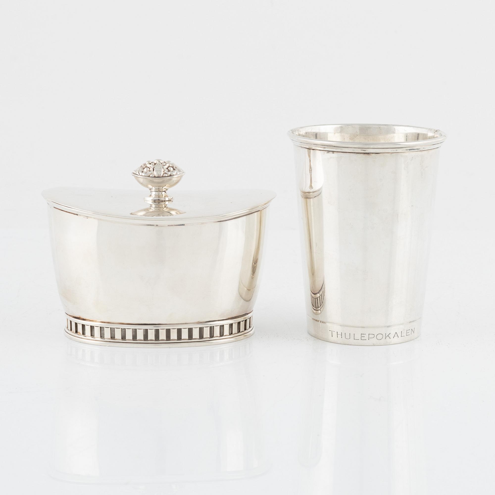 Bägare och skål med lock, silver, Stockholm, 1949-61.