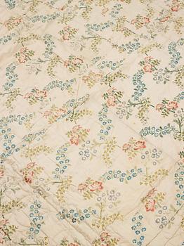 A SILK BED COVER, quilted, ca 192-193 x 164-170 cm, probably Sweden 18th century.