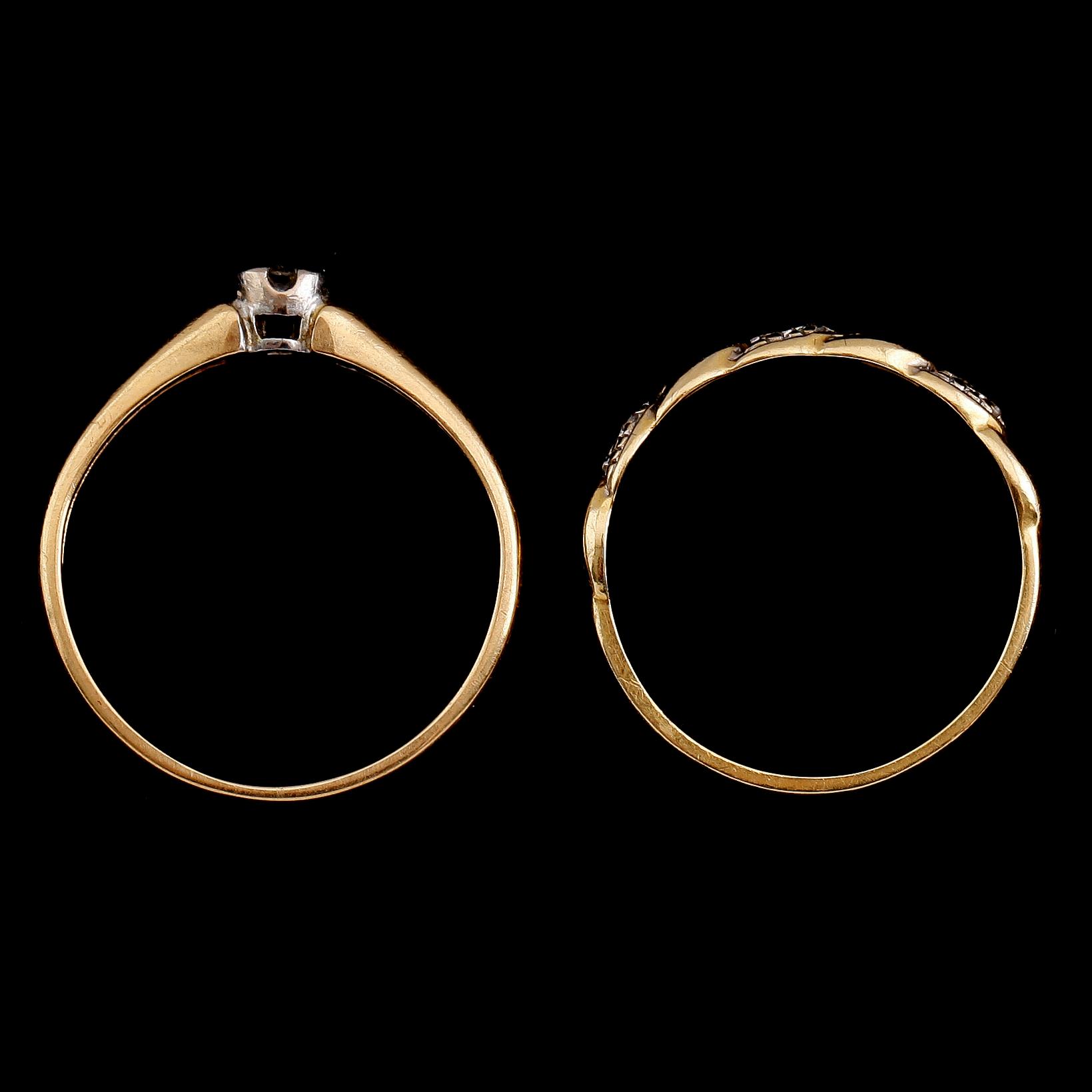 RINGAR, 2 st, 18 k guld och diamanter. Vikt ca 4 g.