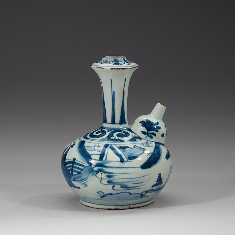 A blue and white kraak kendi, Ming dynasty, Wanli (1572-1620).