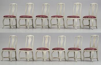 Twelve matched Swedish Rococo chairs, 18th century.