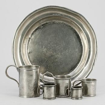 PARTI TENN, 6 delar, både svenska och utländska stämplar, 1800-tal.