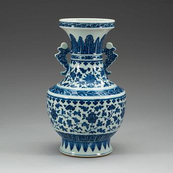 A blue and white vase, Qing dynasty, 19th Century with.