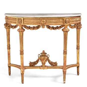 46. A Gustavian giltwood and marble console table, Stockholm, late 18th century.