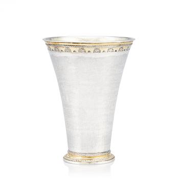 200. A Swedish 18th Century parcel-gilt silver beaker, mark of Henrik Nourin, Norrköping 1753.